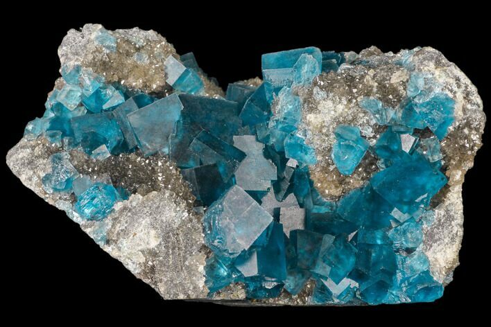 Vibrant Blue Cubic Fluorite on Quartz - China #120295